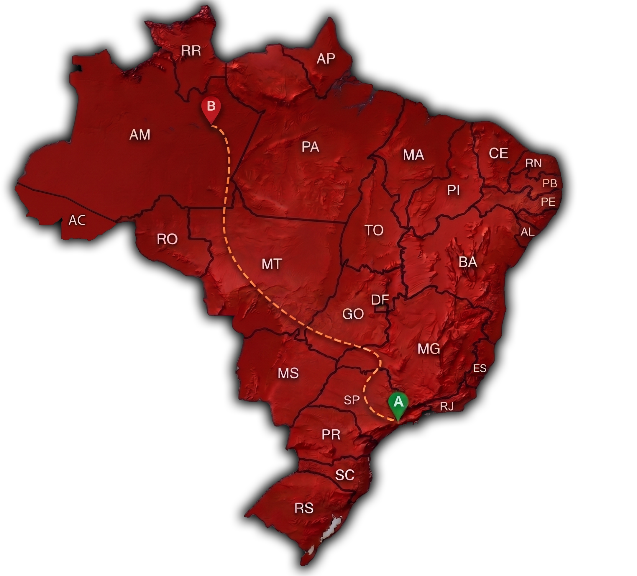 Mapa de cobertura MO Transportes no Brasil
